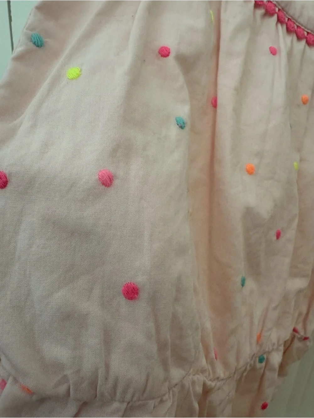 GAP Light Pink Pom-Pom Cotton Romper with Multicolor Dots